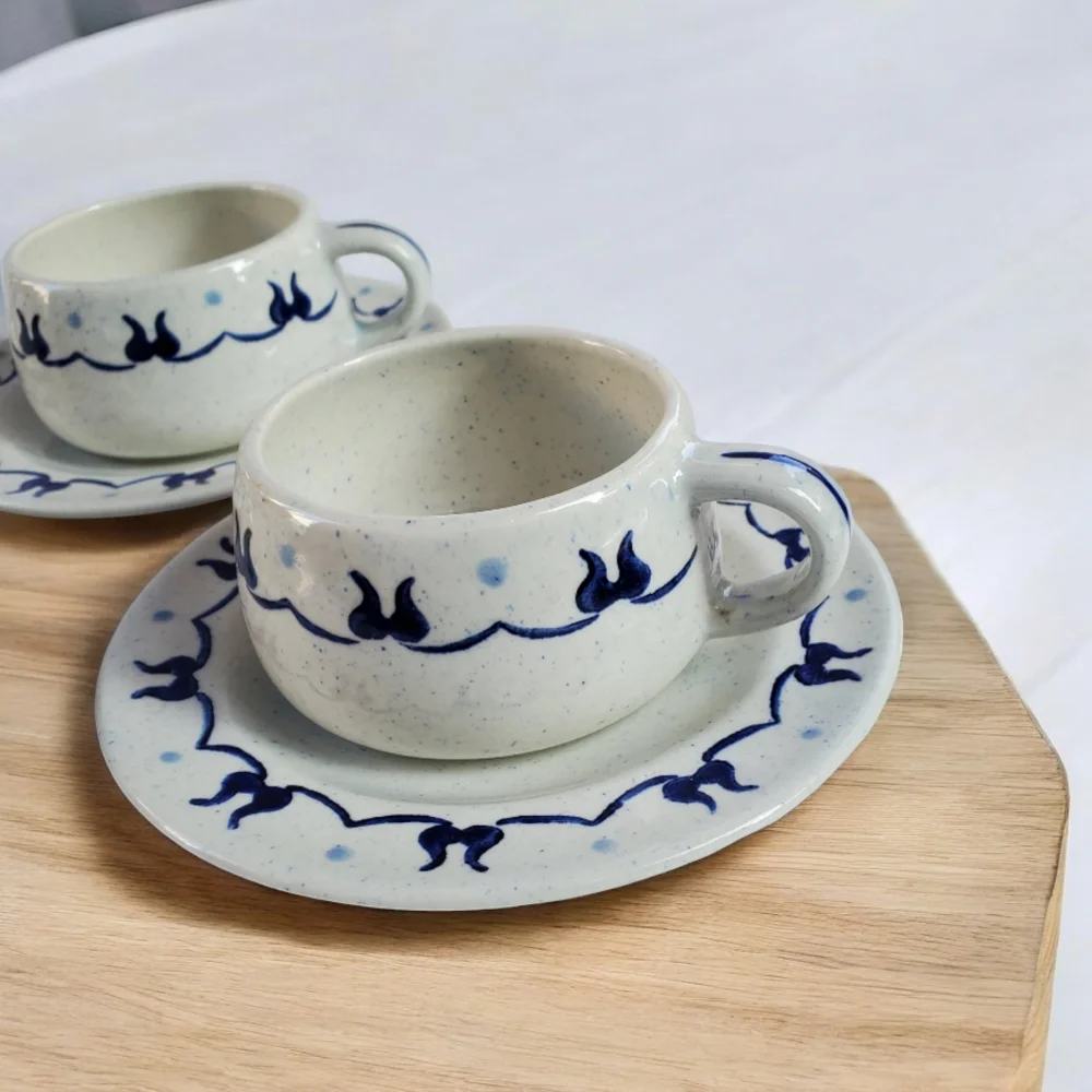 Vintage Metlox Provincial Blue Poppy Trail 4 Coffee Cups and Saucers Cottagecore
